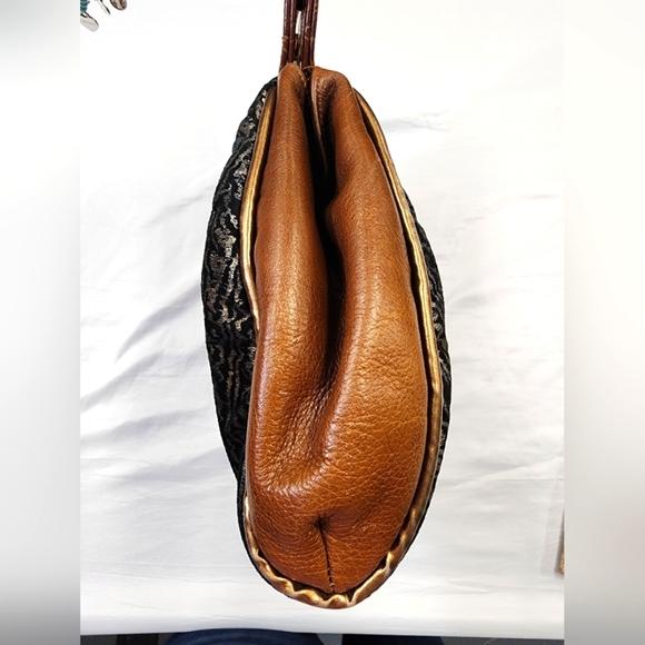 Women's Metallic Copper Brown Mixed Material Ethnic Ornate Sturdy Hand Purse Bag - Picture 15 of 16